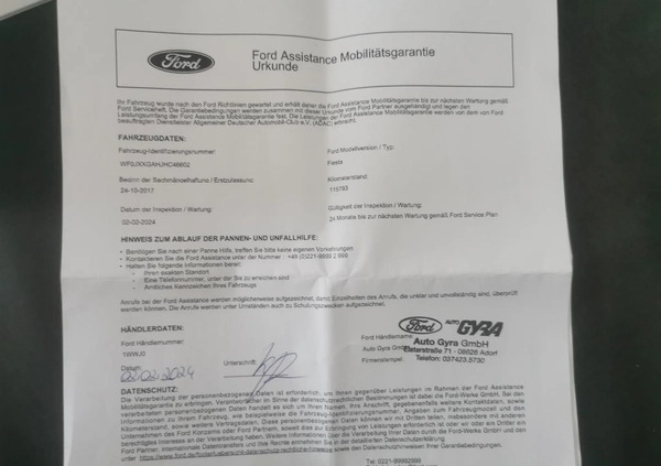 Ford Fiesta cena 38890 przebieg: 120700, rok produkcji 2017 z Złotoryja małe 497